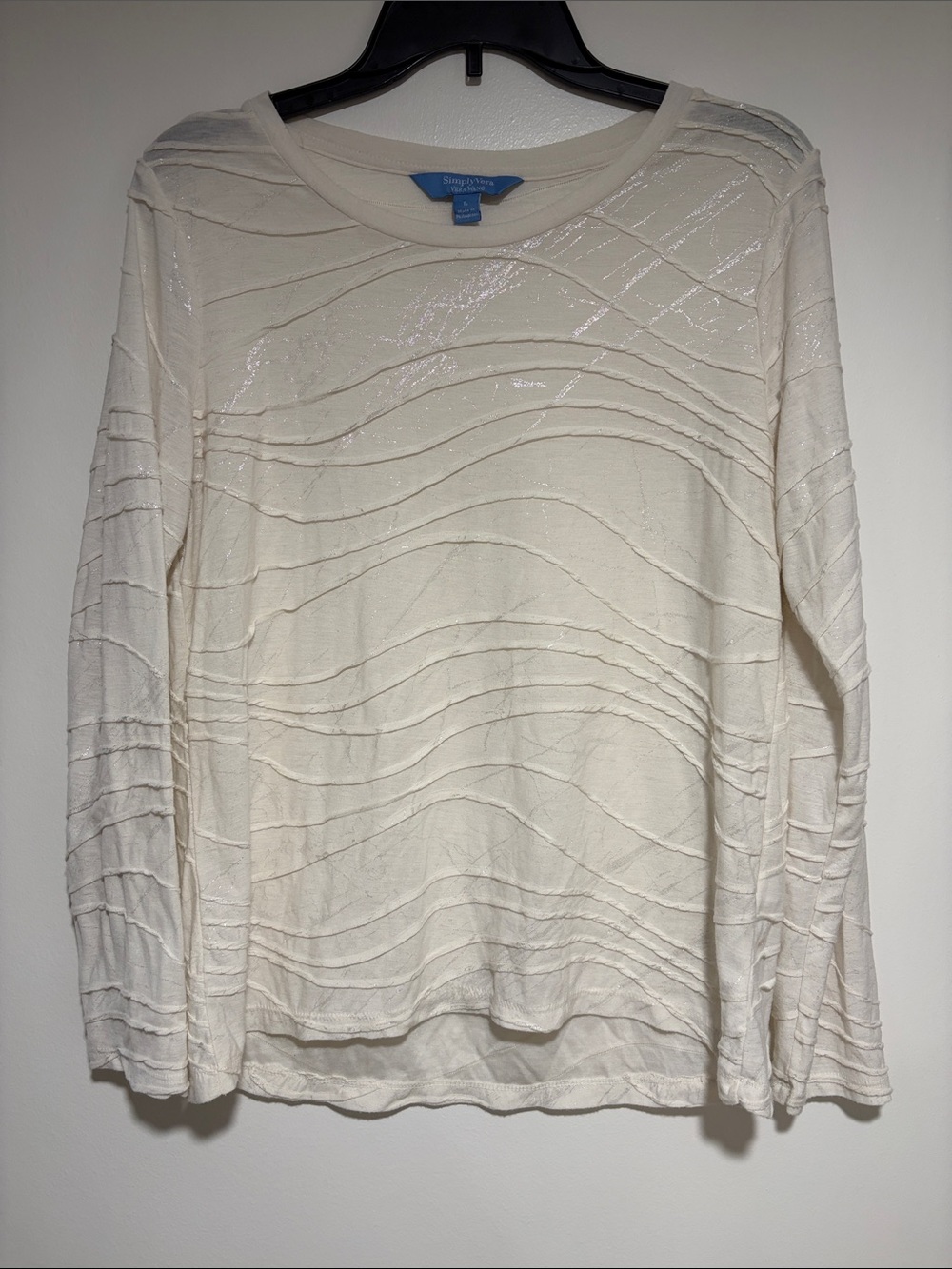 Christopher & Banks Cream Textured Wave-Detail Long Sleeve Tee